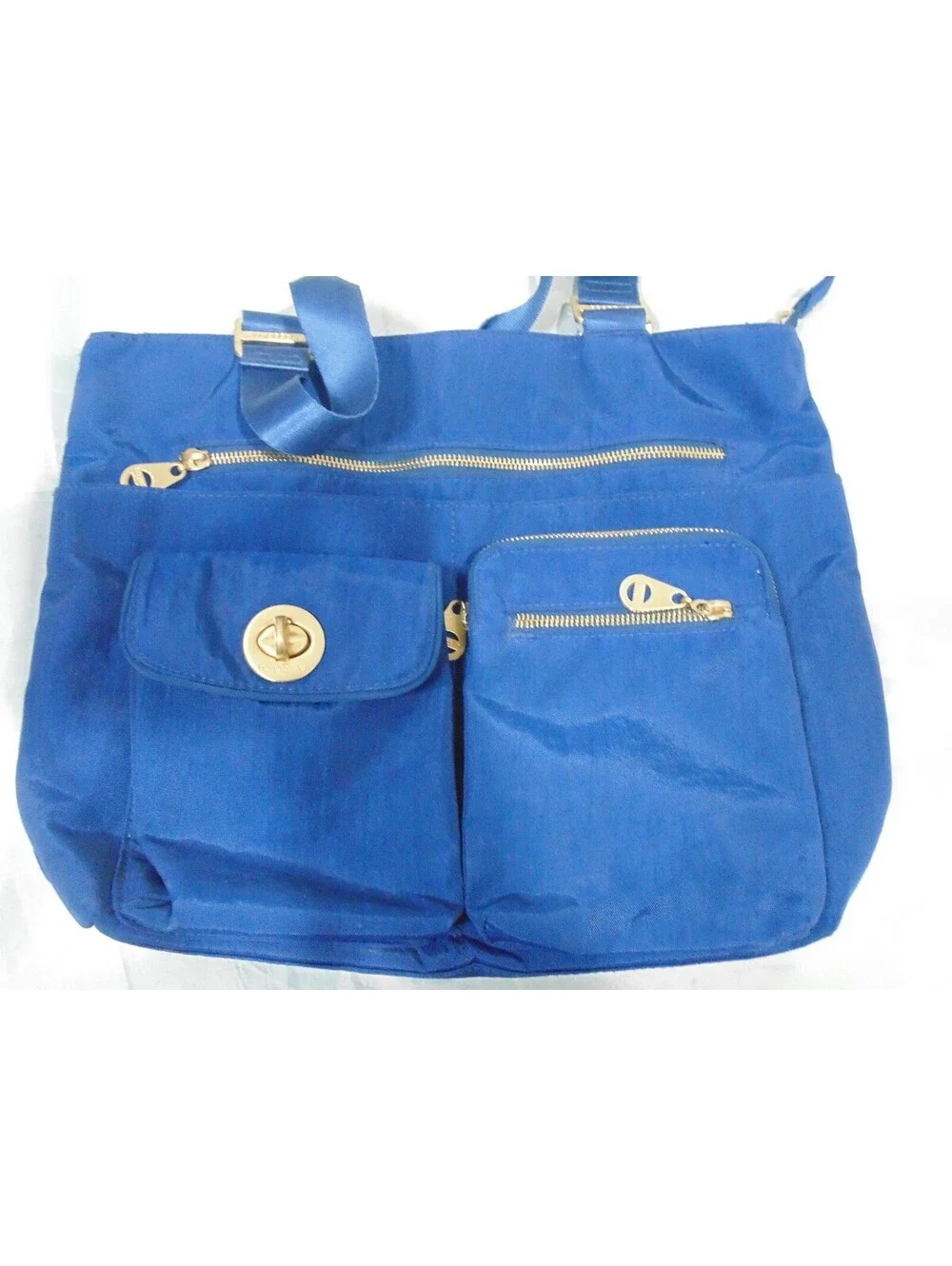 Baggallini Sydney Blue Cross Body Bag Purse Travel Pockets w/ Gold Hardware